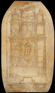 Desenho de um Retábulo da Virgem da Rosa de Agustí Pujol II