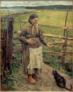 Mulher velha com gato de Akseli Valdemar Gallen-Kallela
