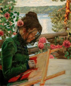 Marie, stickend em Kalela de Akseli Valdemar Gallen-Kallela