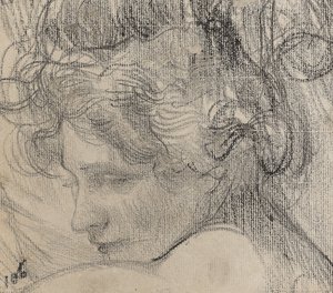 Cabeça de uma mulher, c.1890 (crayon on paper) de Albert de Belleroche
