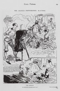 Família a posar para um fotógrafo amador (gravura) de Albert (after) Robida
