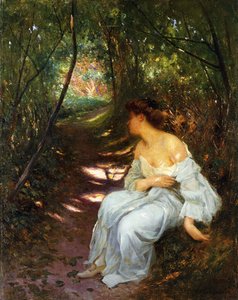 Uma jovem sentada em um caminho arborizado, 1908