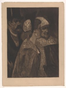 Duas mulheres e um homem com uma cartola Les trois contemporains (título original) de Albert Bertrand