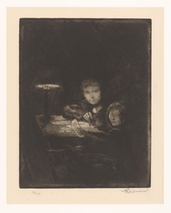 Crianças desenhando no crepúsculo de Albert Besnard (signed by artist)