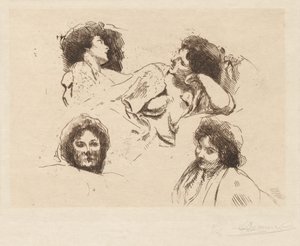 Quatro cabeças de mulheres: estudo para “The Happy Island” de Albert Besnard