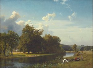 Uma paisagem do rio, Westphalia, 1855 de Albert Bierstadt