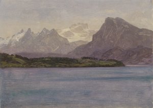 Alaskan Coast Range, c.1889 (óleo sobre papel montado em cartão) de Albert Bierstadt