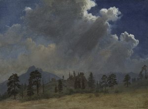 Abetos e nuvens de tempestade de Albert Bierstadt