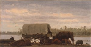 Nooning on the Platte, c.1859 (óleo sobre papel montado em tela) de Albert Bierstadt