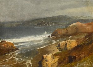 Costa do Pacífico, Cal. ou Vista para o farol de Point Bonita de Albert Bierstadt
