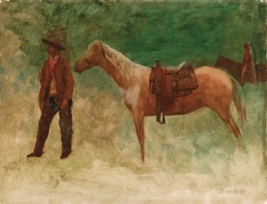 Cowboy em pé com cavalo de Albert Bierstadt
