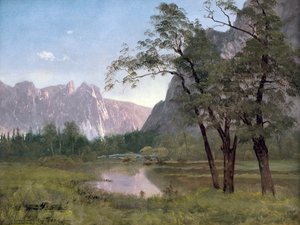 Vale de Yosemite (óleo sobre papel montado sobre tela) de Albert Bierstadt