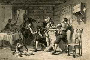 Puritanos barricando sua casa contra índios, 1877.