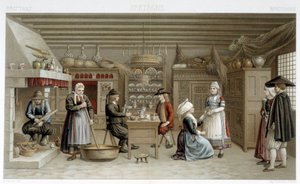 Fatos bretões e interiores do século XIX - em "Le costume ancien et historique" de Racinet de Albert Charles August Racinet