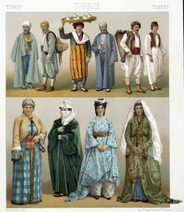 Fatos turcos do século XIX. Ilustração em "Le costume historique" de Racinet