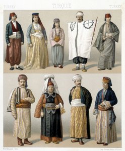 Fatos turcos do século XIX. Ilustração em "Le costume historique" de Racinet