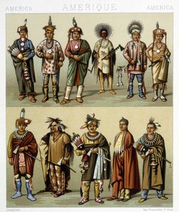 Traje dos Pinheiros Vermelhos. Ilustração em "Le costume historique" de Racinet de Albert Charles August Racinet