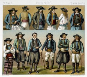 Os trajes masculinos do Finistère do século XIX - em "Le costume ancien et historique" de Racinet de Albert Charles August Racinet