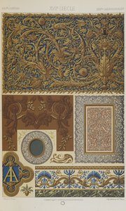 Século XVII, placa 74 de "Ornamento Policromático": Cem Placas em Ouro, Prata e Cores". de Albert Charles August Racinet