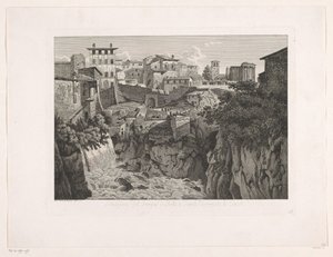 Vista de Tivoli, com o Templo de Vesta ao longe Situazione del Tempio di Vesta a Tivoli dirimpetto la Cascata (título no objeto) Malay Radirte Prospekte aus Italien (título da série)