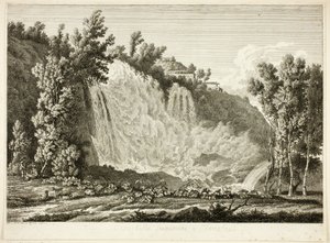 Cachoeira acima de Tivoli, de perspectivas pitorescas gravadas da Itália