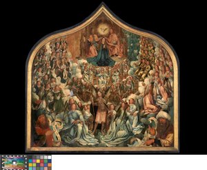 A Coroação da Virgem (óleo sobre painel) de Albert Cornelis