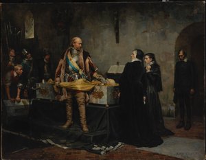 O duque Karl a insultar o cadáver de Klaus Fleming de Albert Edelfelt