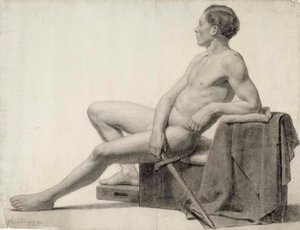 Modelo masculino sentado a segurar uma espada, estudo da Academia de Albert Edelfelt