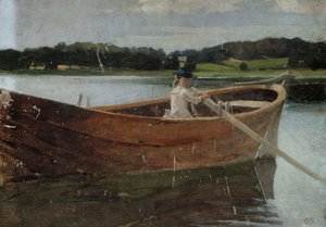 A irmã do artista, Berta, num barco a remos, esboço de Albert Edelfelt