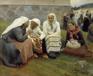 Mulheres fora da igreja em Ruokolahti