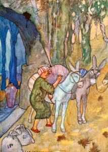 Ali Baba carregou os seus rabos (litografia a cores) de Albert Edward Jackson