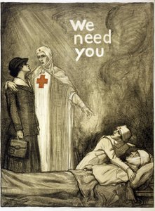 Cartaz de recrutamento da Cruz Vermelha, "We Need You", pub. 1918 (cor litho) de Albert Edward Sterner