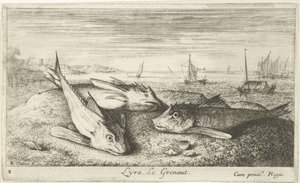 Três peixes de água salgada na praia
Lyta, Le grenaut. (título sobre o objecto)
Peixes e outras criaturas marinhas - primeira série de água salgada (título da série)
Diverses Especes de Poissons de mer (título da série)