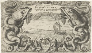 Paisagem marítima com fronteira de criaturas marinhas e uma rede de pesca
Peixes e outros animais marinhos - água salgada segunda série (título da série)
Poissons de mer (título da série sobre o objecto) de Albert Flamen