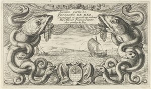 Paisagem marítima com fronteira de criaturas marinhas e uma rede de pesca
Peixes e outros animais marinhos - água salgada segunda série (título da série)
Poissons de mer (título da série sobre o objecto) de Albert Flamen