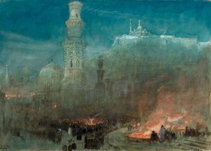 Cairo, Noite (aguarela) de Albert Goodwin