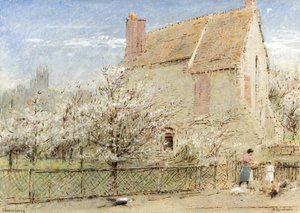Canterbury &39;Stone Walls are not a Prison Make&39;, c.1920 (aquarela, cor do corpo, caneta e tinta no papel) de Albert Goodwin
