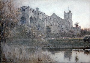 Christchurch, Hampshire (aquarela com caneta e tinta sobre papel) de Albert Goodwin