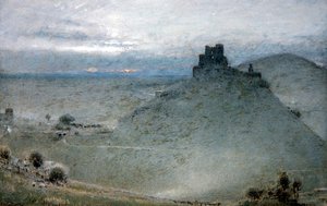 Castelo Corfe (caneta e tinta com aquarela e cor de corpo sobre papel) de Albert Goodwin