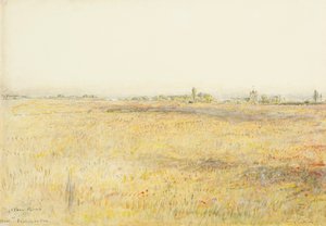 Campos de milho, Hooe. Bexhill on Sea (aguarela com tinta) de Albert Goodwin