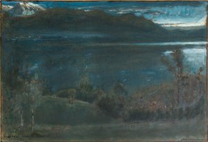Gossau, Lago de Lucerna (óleo e aguarela com tinta e aguarela sobre papel e cartão) de Albert Goodwin