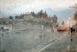 Holyrood, Edinburgh (caneta e tinta com aguarela sobre papel) de Albert Goodwin