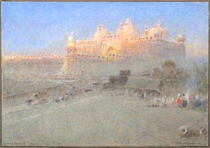 Jumna Musjid, Agra, Alvorada (aguarela com aguarela e tinta) de Albert Goodwin
