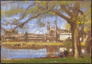 Kings College, Cambridge (aguarela e cor de corpo com lápis sobre papel colorido) de Albert Goodwin