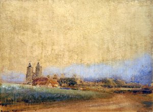 Reculver, Kent (caneta, tinta e aquarela sobre papel) de Albert Goodwin