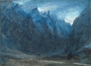 Vale de Romsdal, Noruega (aguarela com aguarela, giz e tinta) de Albert Goodwin