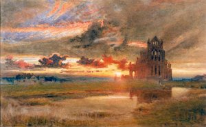 Whitby - A abadia de St Hilda (lápis e aguarela sobre papel (colado no cartão))