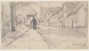 Rua em Køge com um homem andando