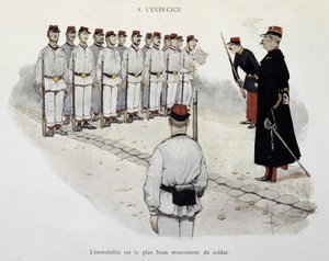 No exercício: a imobilização é o mais belo movimento do soldado - a Armee vista por Albert Guillaume (1873-1942), por volta de 1900. de Albert Guillaume