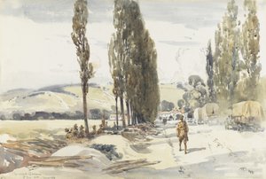 Road to Querrieu, 1918 (wc com lápis e carvão no papel)